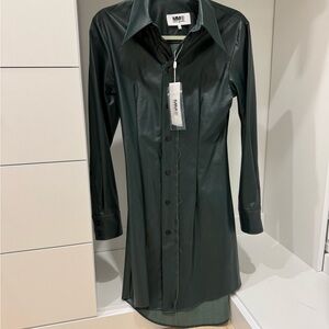 NWT! MM6 Maison Martin Margiela Deep Green Faux Leather Dress